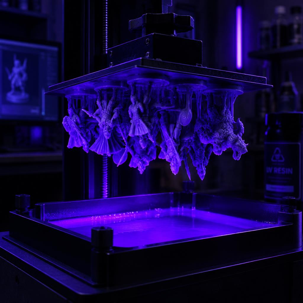Miniatures on a resin printer build plate